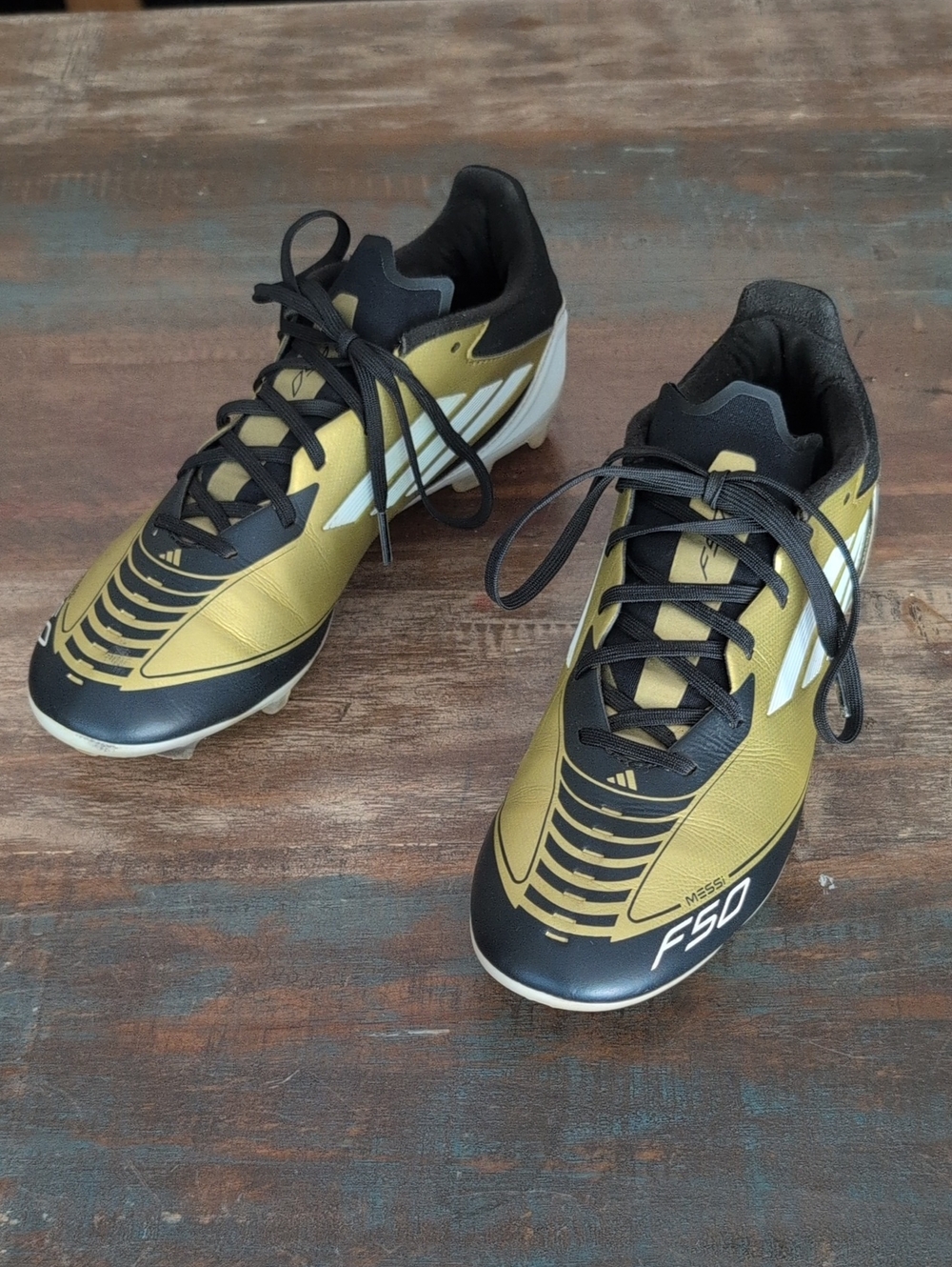 Adidas Messi F50 Soccer Cleats Metallic Gold and Black - Men's 9